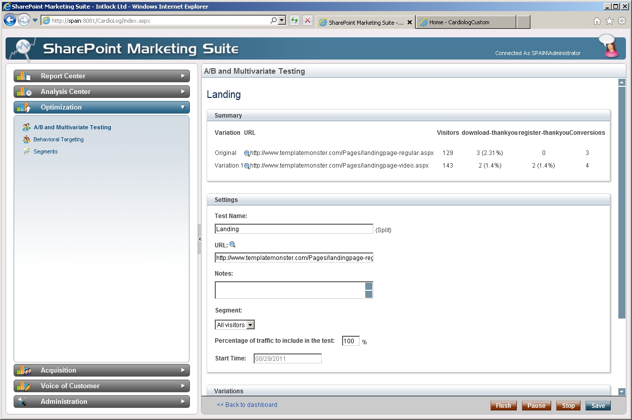 Split test: summary and settings - AB testing